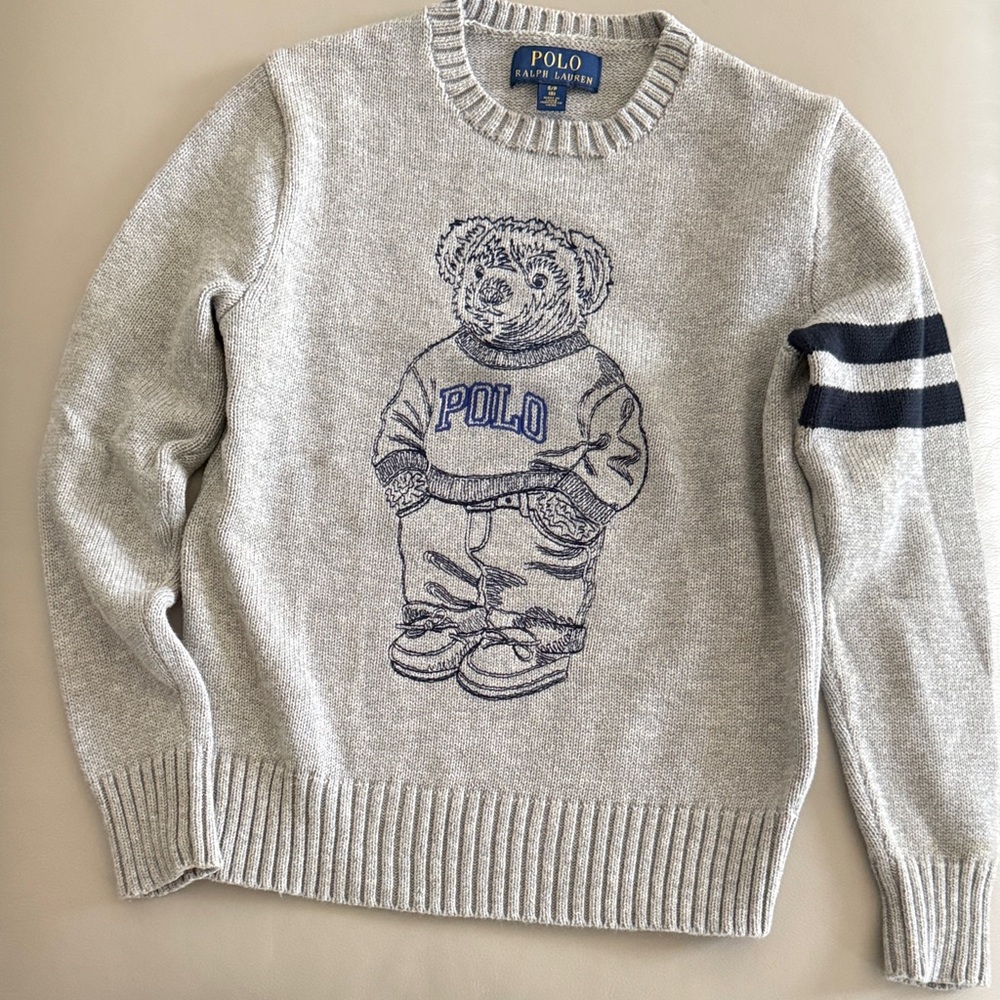 Polo by Ralph Lauren Light Gray Bear Crewneck Sweater